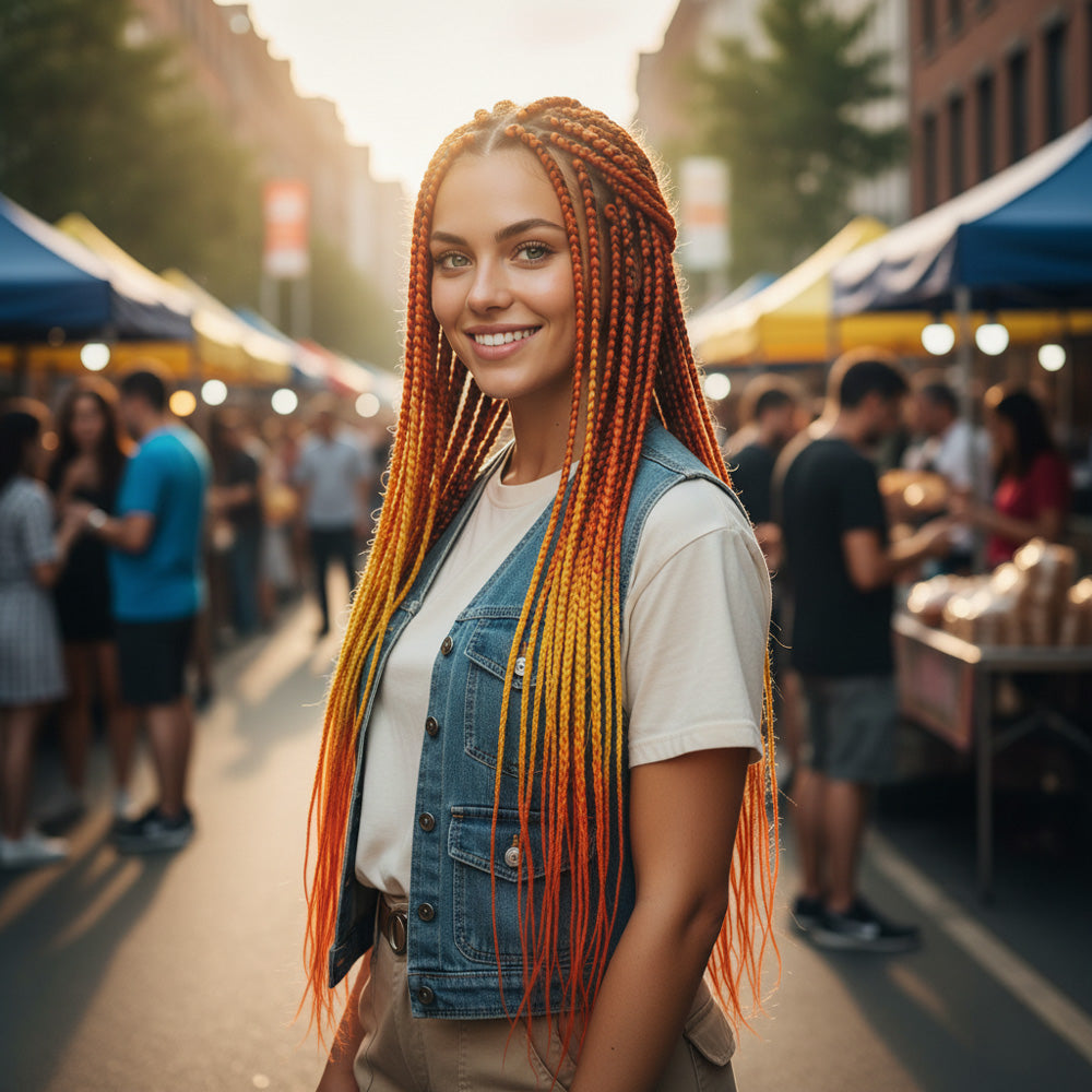 Afrika Örgüsü Ve Rasta İçin Sentetik Ombreli Saç - Turuncu / Sarı / Hardal Sarısı