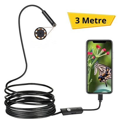 3 Metre Android Telefon Uyumlu 6 LED Işıklı Su Geçirmez Endoskop / Boroskop Yılan Kamera HD (5643)