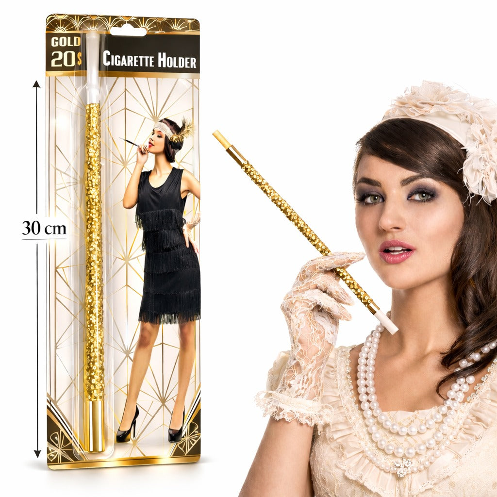 30 cm Altın Gold Payetli Sigara Tutacağı – 1920’ler Gatsby Parti Aksesuarı (5643)