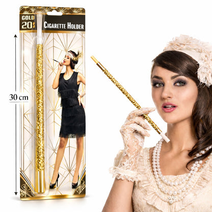 30 cm Altın Gold Payetli Sigara Tutacağı – 1920’ler Gatsby Parti Aksesuarı (5643)