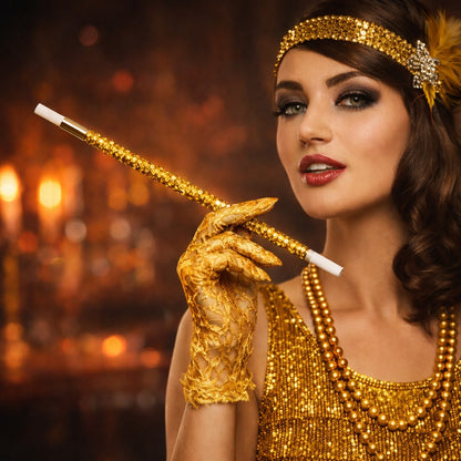 30 cm Altın Gold Payetli Sigara Tutacağı – 1920’ler Gatsby Parti Aksesuarı (5643)