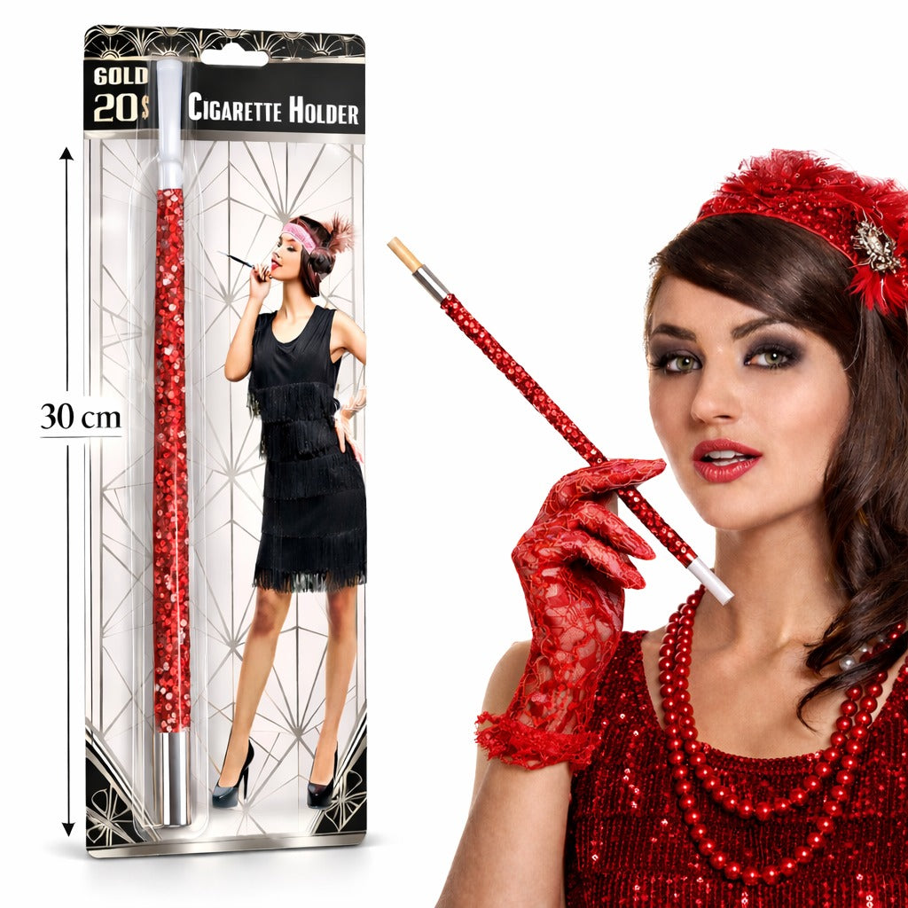 30 cm Kırmızı Payetli Sigara Tutacağı – 1920’ler Gatsby Parti Aksesuarı (5643)