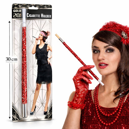 30 cm Kırmızı Payetli Sigara Tutacağı – 1920’ler Gatsby Parti Aksesuarı (5643)