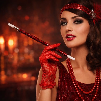 30 cm Kırmızı Payetli Sigara Tutacağı – 1920’ler Gatsby Parti Aksesuarı (5643)