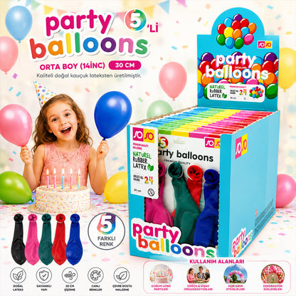 30 PAKET - 5PCS ORTA BOY RENKLİ - 30CM PARTY BALON TOPTAMDA 150 ADET BALON (5643)