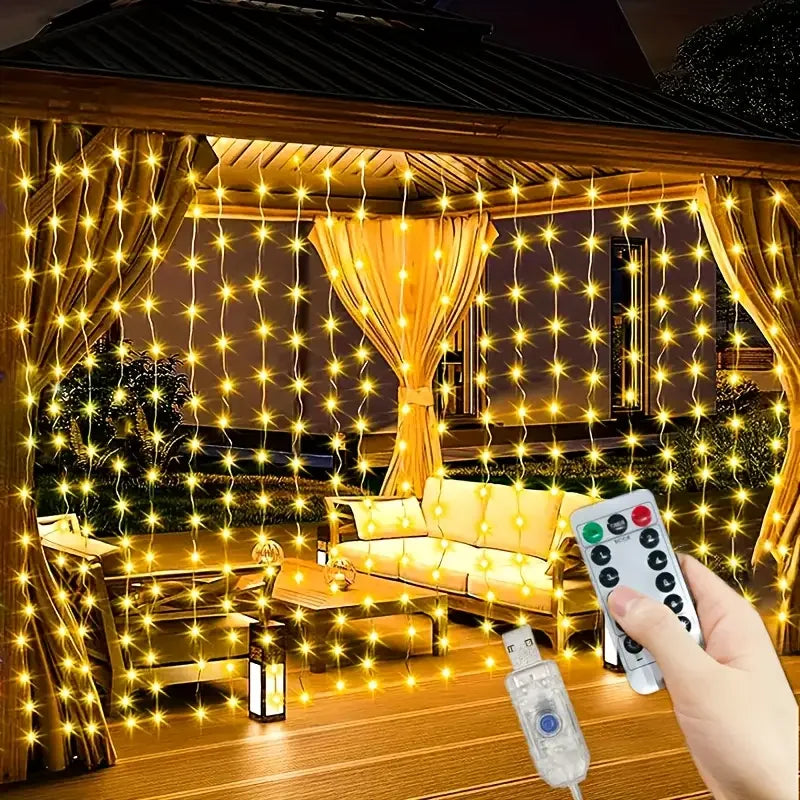 300 Ledli 10 Sarkıt Perde Led Işık-8 Fonksiyon, Uzaktan Kumandalı, 3x3 Metre (5643)
