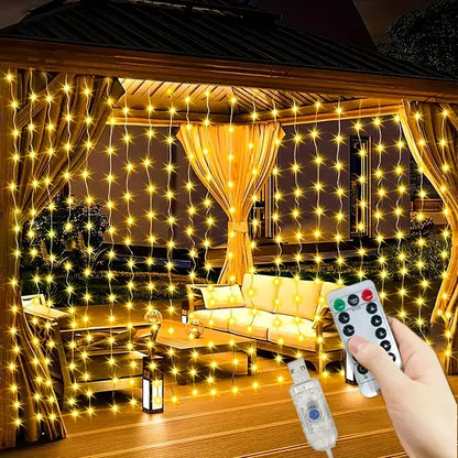 300 Ledli 10 Sarkıt Perde Led Işık-8 Fonksiyon, Uzaktan Kumandalı, 3x3 Metre (5643)