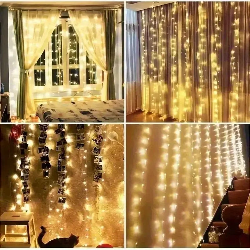 300 Ledli 10 Sarkıt Perde Led Işık-8 Fonksiyon, Uzaktan Kumandalı, 3x3 Metre (5643)