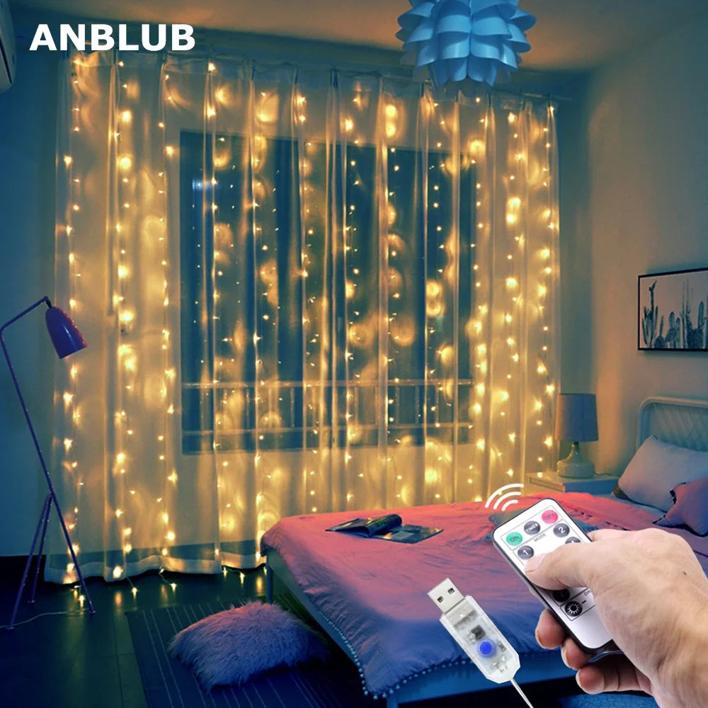 300 Ledli 10 Sarkıt Perde Led Işık-8 Fonksiyon, Uzaktan Kumandalı, 3x3 Metre (5643)