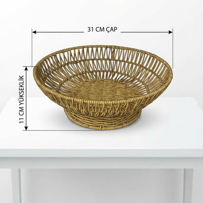 31 cm Plastik Rattan Servis Çanağı – Doğal Hasır Görünümlü Dekoratif Meyve, Ekmek ve Sunum Kasesi (5643)