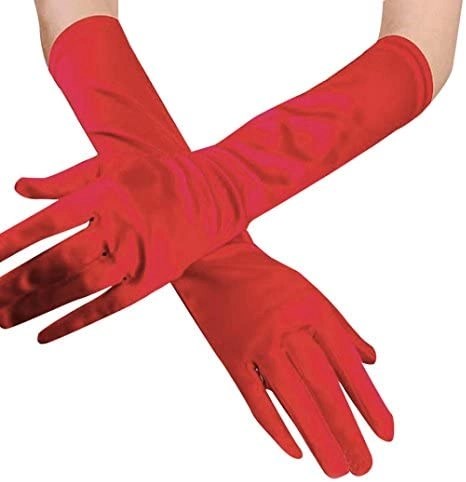 Kırmızı Renk Dirseğe Kadar Uzun Kumaş Eldiven 40 cm