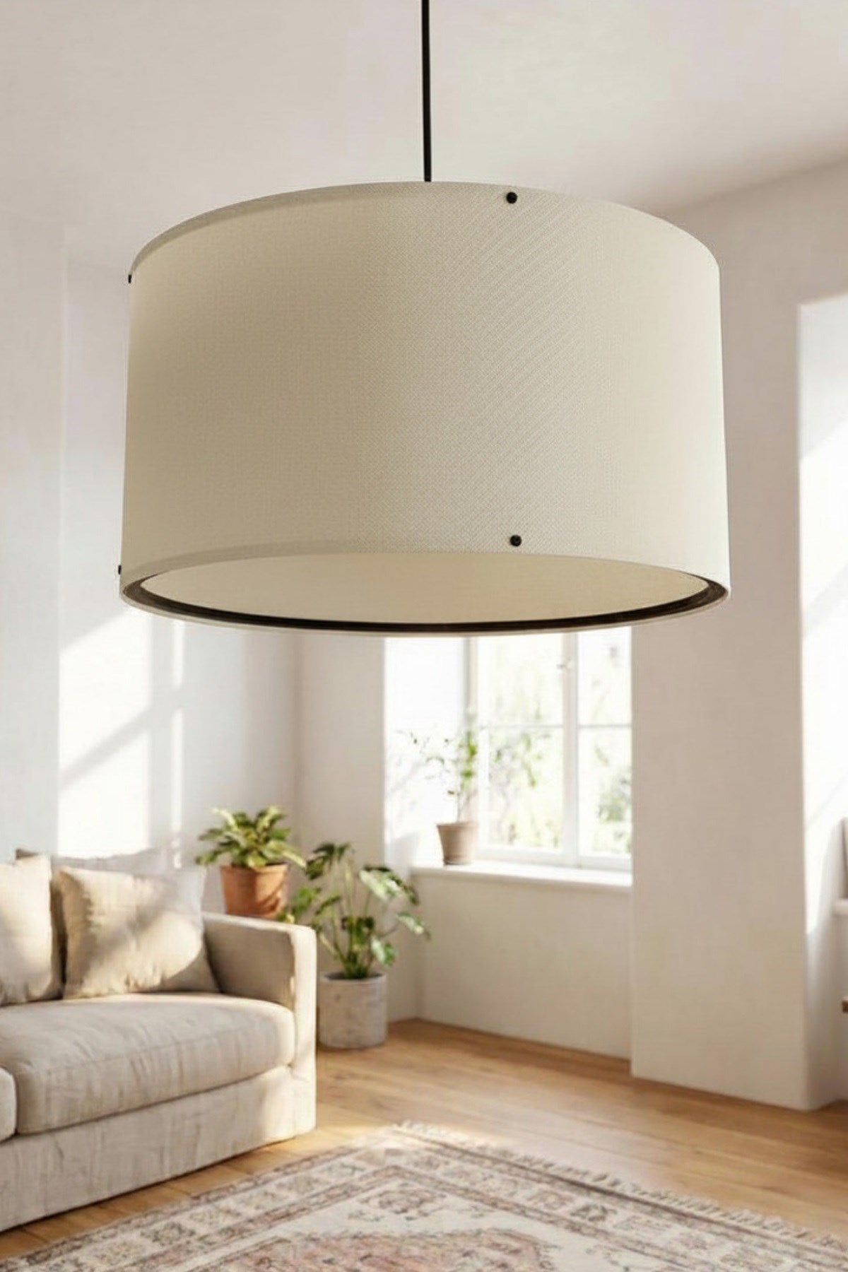 Bej Kumaş Başlıklı Sarkıt Avize 35 CM