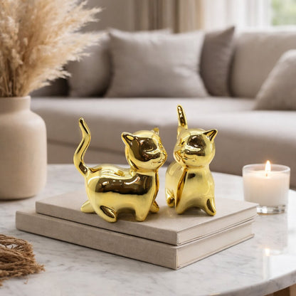 Kedi Tasarımlı Biblo - Büyük Boy - Seramik - Parlak Altın