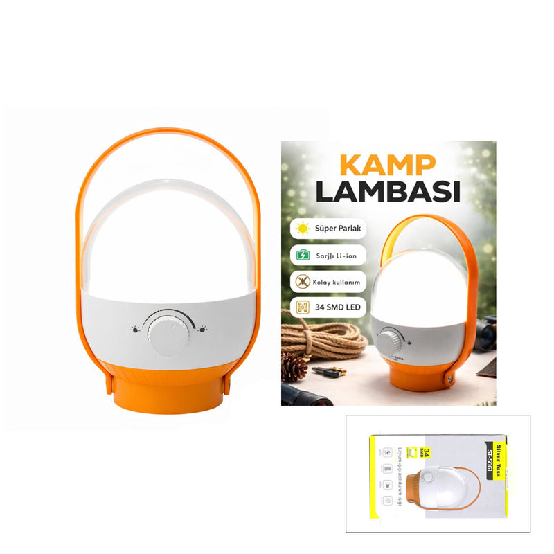 34 LED KAMP LAMBASI - FENER USB ŞARJLI AYARLANABİLİR IŞIK 4.8W - 2400mAh ST-5661 (5643)
