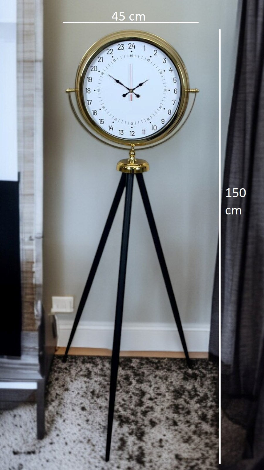 Gold 24 Saat Göstergeli Özel Tasarım Tripod Ayaklı Saat