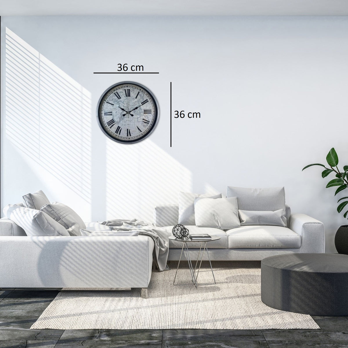 Gri 36 Cm Atlas Modern Tasarım Duvar Saati