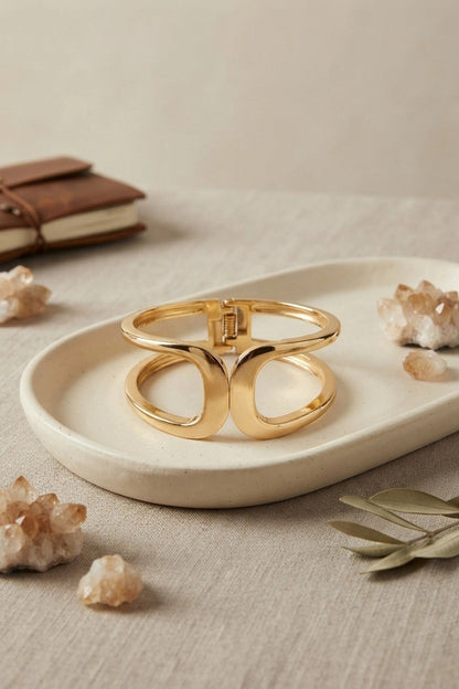 Gold Renk Pirinç Manşet Model Vintage Kelepçe Bilezik