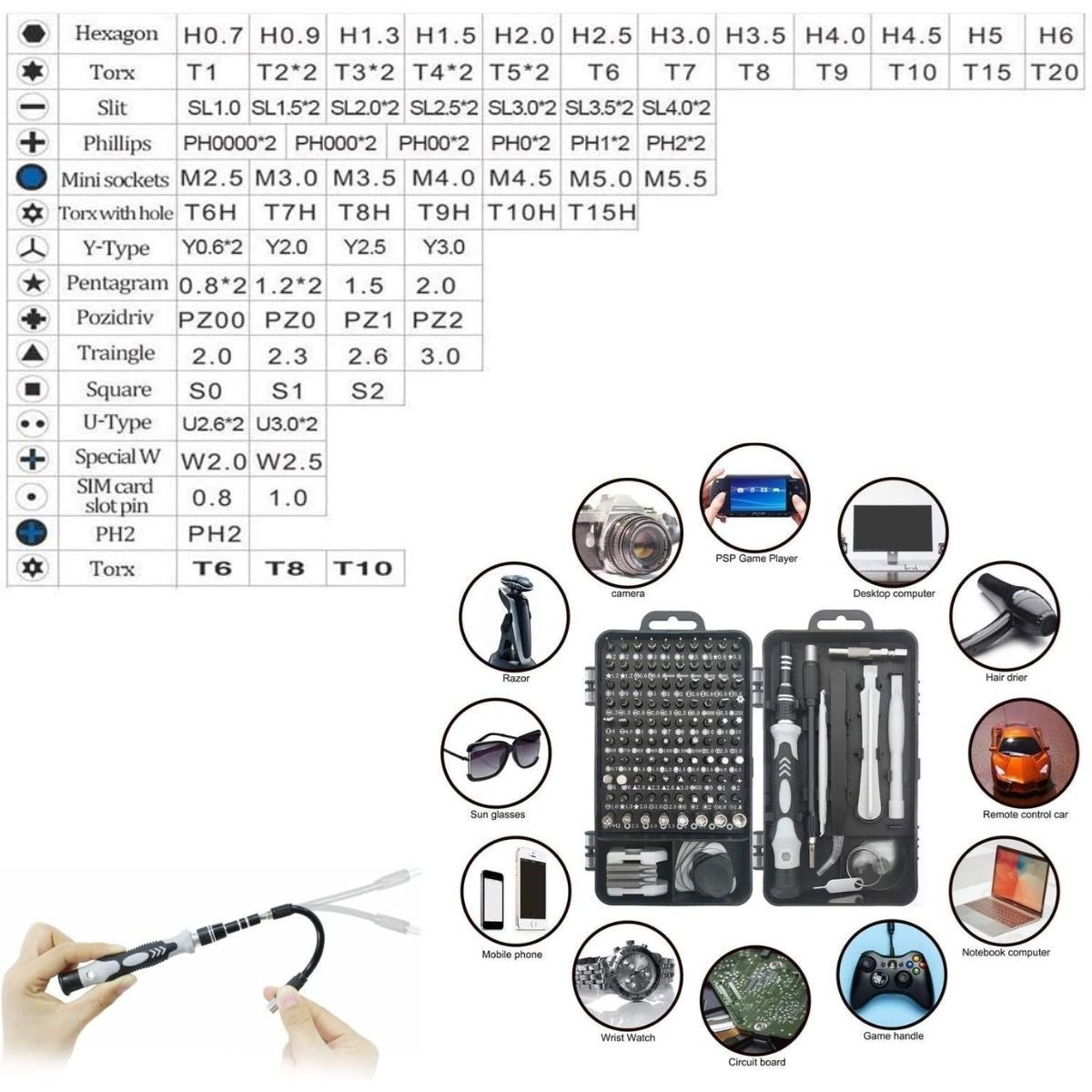 BUFFER® Hassas Tornavida Seti Bilgisayar Pc Telefon Onarım Aracı Seti Manyetik 115 in 1 Tornavida Seti
