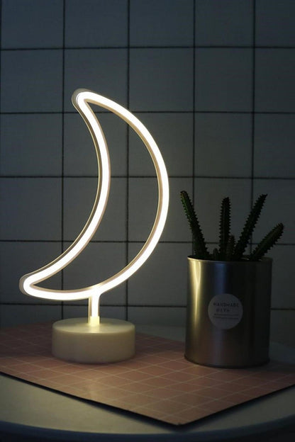 BUFFER® Dekoratif Pilli Ay Tasarımlı 3D Neon Led Masa Ve Gece Lambası