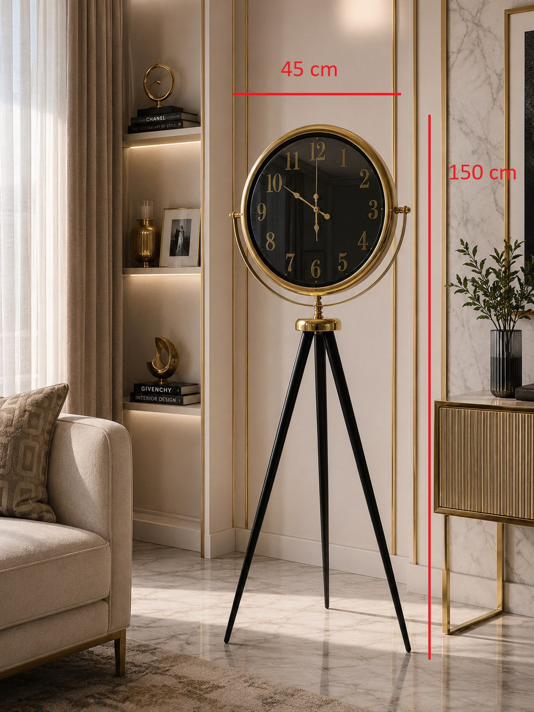 Gold Elite Aynalı Tripod 150 x 45 Cm Ayaklı Saat