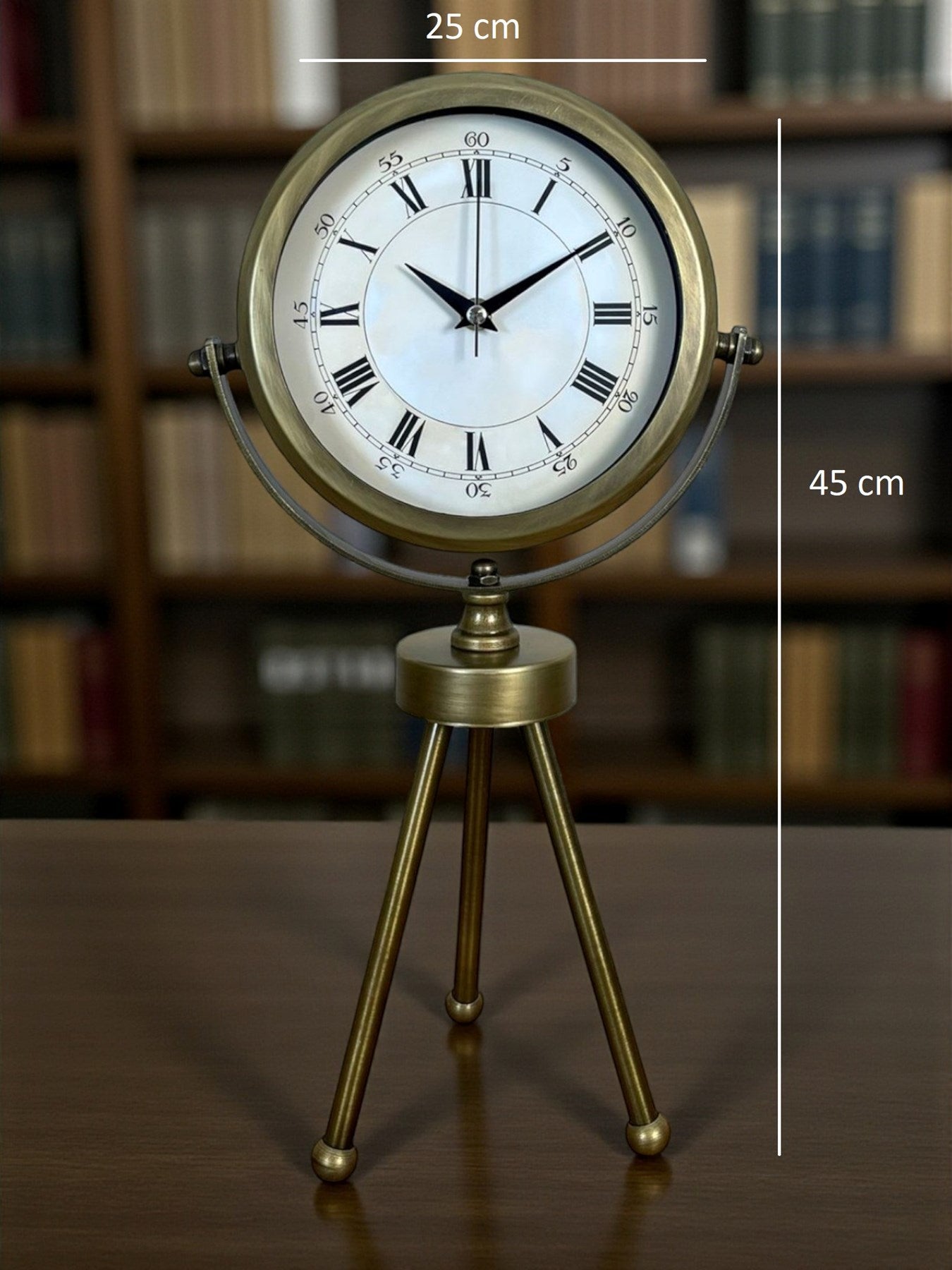 Eskitme Roma Rakamlı Tripod Üç Ayaklı Metal Masa Saati