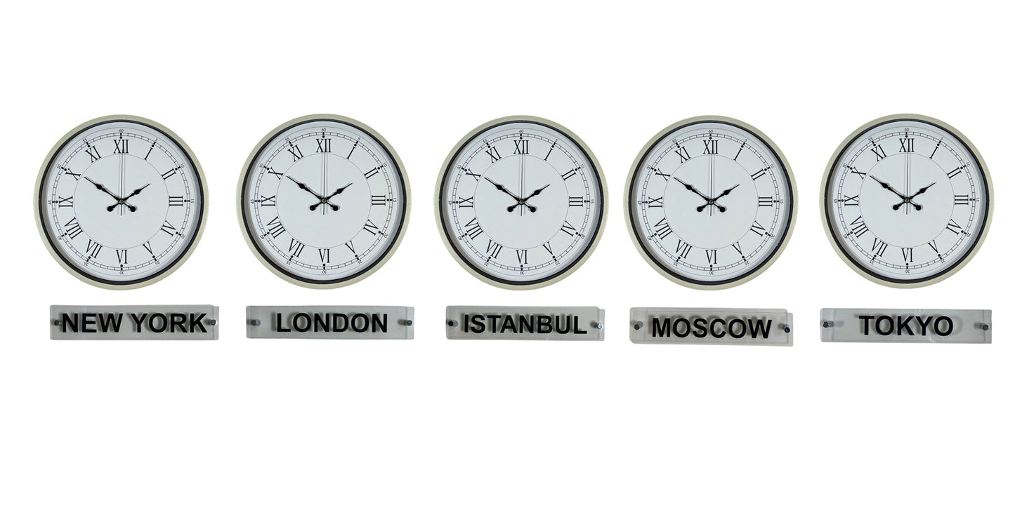 Krem 36 Cm 5 li Tabelalı Dünya Saatleri