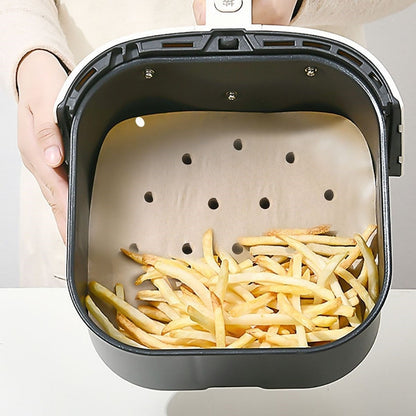 BUFFER® 250 Adet Air Fryer Pişirme Kağıdı Tek Kullanımlık Hava Fritöz Yağ Geçirmez Yapışmaz Gıda Pişirme Kağıdı Delikli Kare Model