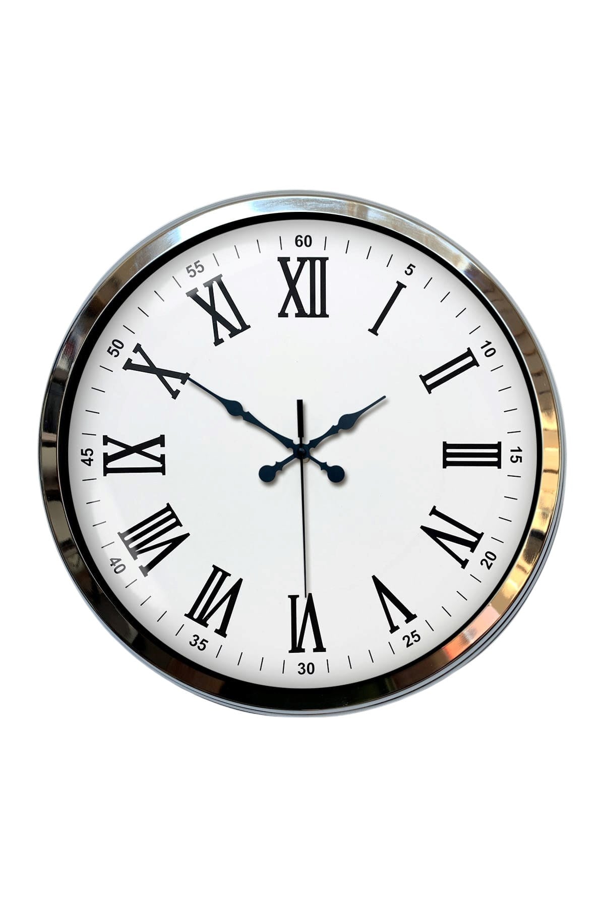 Krom Roma Rakamlı 40 Cm Metal Modern Duvar Saati