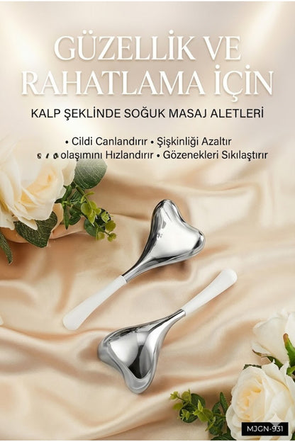 Kalp Şeklinde Soğuk Yüz Masaj Aleti - Cilt Sıkılaştırıcı ve Şişkinlik Giderici Cryo Sticks