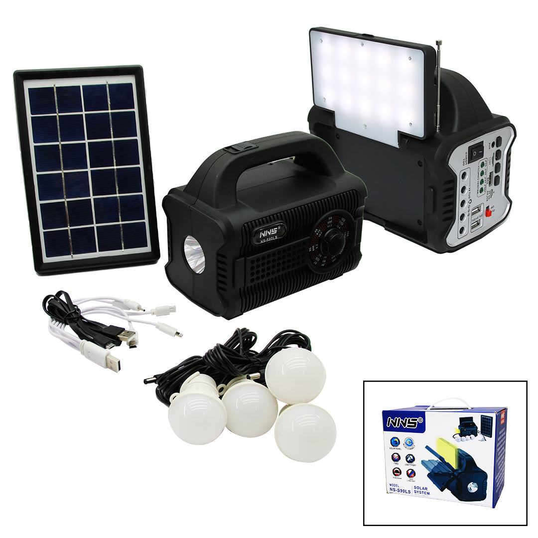 3IN1 - SOLAR 2İN1 SABİT+OYNAR BAŞLI EL FENERİ - RADYO - MP3 BLUETOOTH - USB/ TF PORT - 4 PARÇA AMPUL KABLOLU - POWERBANK (5643)