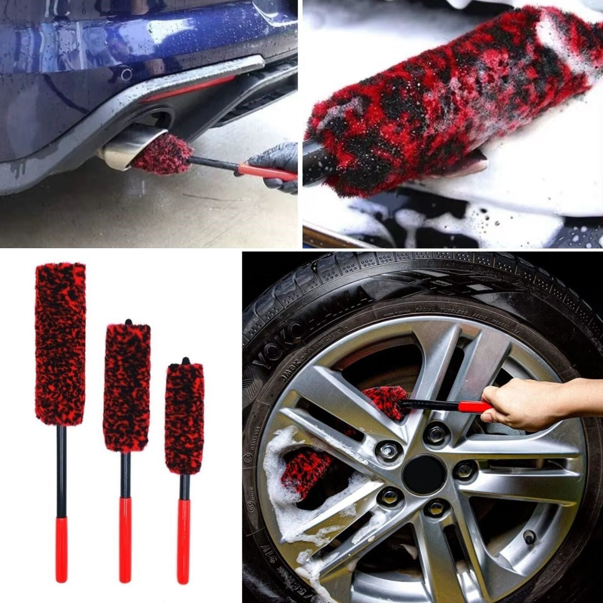 3lü Bükülebilen Peluş Detaylı Temizlik İçin Oto Jant, Egzos Temizleme Fırçası (5643)