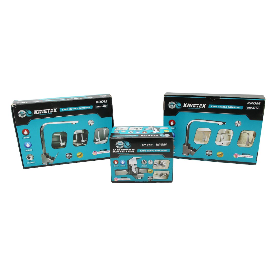 3LÜ KARE SET AÇ KAPA KROM BATARYA MUSLUK FİLTRELİ KARE BANYO+KARE EVYE MUTFAK+KARE LAVABO (5643)