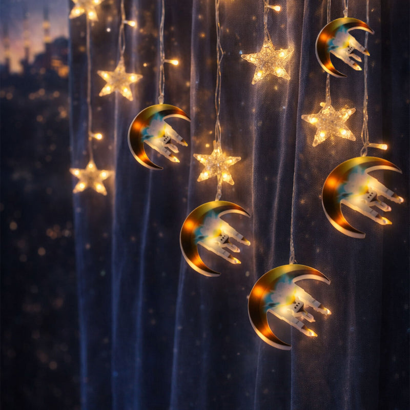 3MT FİŞLİ - EKLEMELİ RAMAZAN DEKOR LAMBA - PERDE LED HİLAL - CAMİ - YILDIZ EKL-09 (5643)