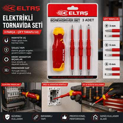 3PCS - ÇİFT TARAFLI UÇ 3MM-5MM-6MM ERGONOMİK SAP ELEKTRİKLİ TORNAVİDA SETİ LRD-144 (5643)