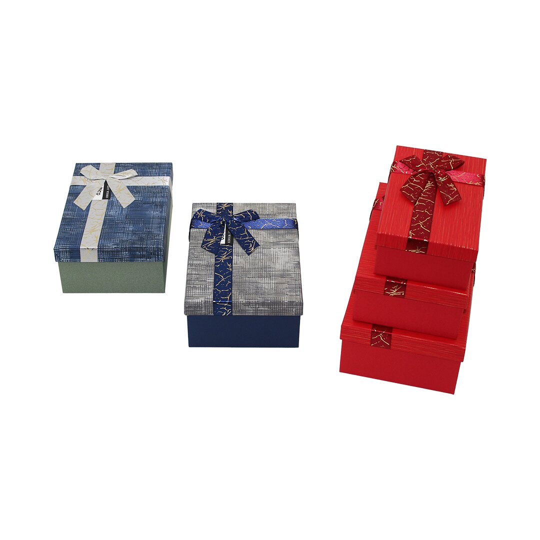 3PCS D.DÖRTGEN ÇİZGİLİ MİX RENKLİ KARTON HEDİYE KUTUSU KURDELALI 22.5X15.5-20.5X13.5-18.5X11.5CM (5643)