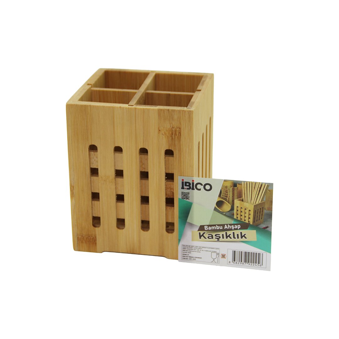 4 BÖLMELİ BÜYÜK - PENCERELİ KARE=11X11CM AHŞAP BAMBU KAŞIKLIK ORGANİZER (5643)
