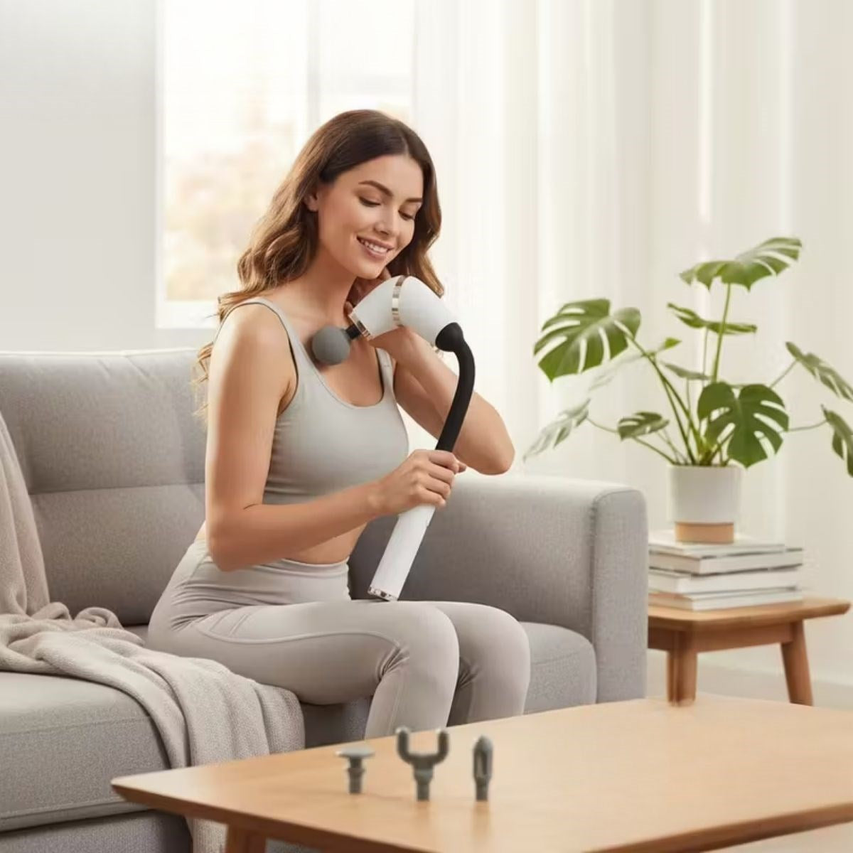 4 Farklı Başlıklı Uzun Saplı Derin Doku Masaj Tabancası, Boyun, Omuz ve Sırt için Ergonomik Saplı Çoklu Masaj Modlu Taşınabilir Masaj Aleti (5643)
