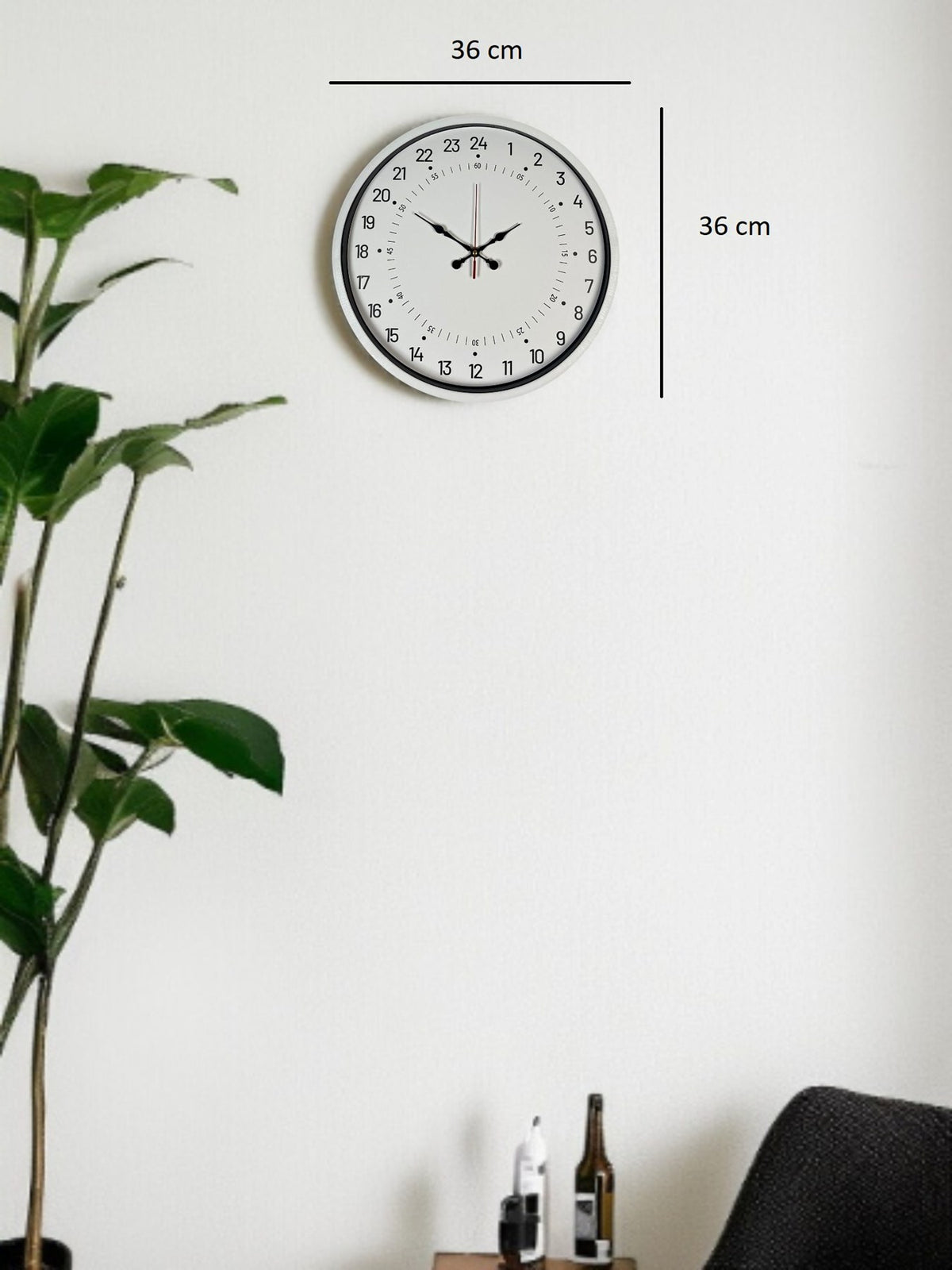36 Cm Beyaz 24 Saat Göstergeli Özel Tasarım Duvar Saati