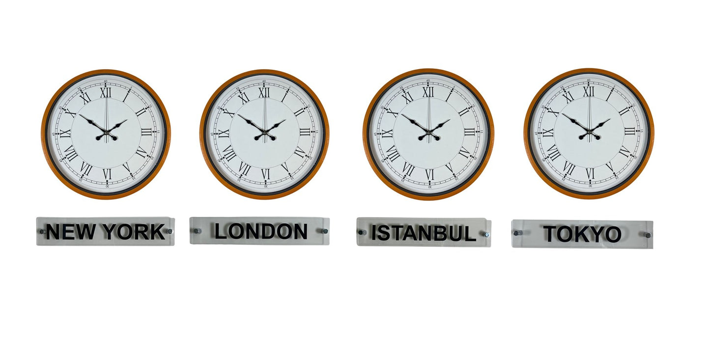 Energy Turuncu 36 Cm 4 lü Tabelalı Dünya Saatleri