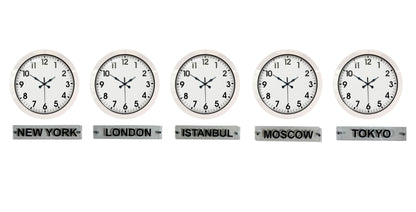 Prime 36 Cm Metal Dünya Saatleri – 5’li Beyaz Set