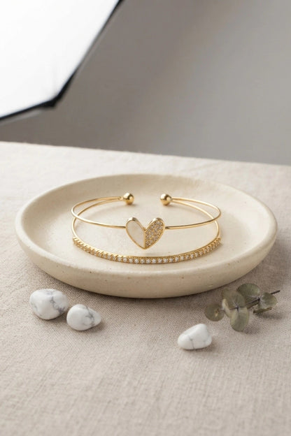 Gold Renk Kalp Model Zirkon Taşlı Kadın Bileklik