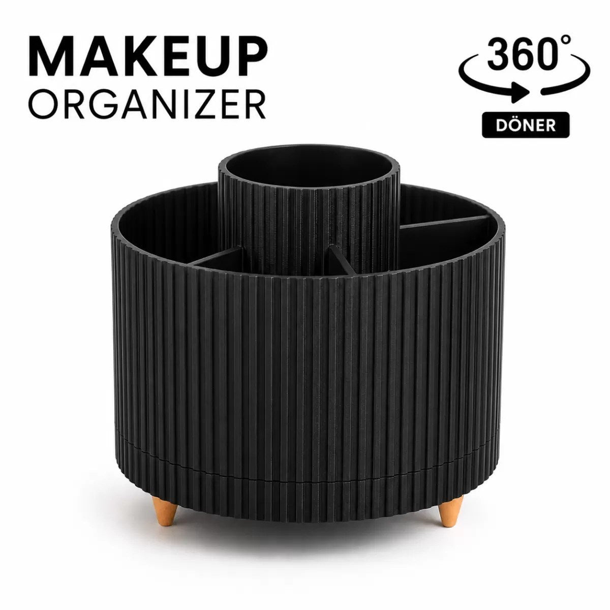 Masa Üstü Çok Amaçlı 360 Derece Dönen Organizer – Dekoratif Ürün 20x20 Cm Siyah