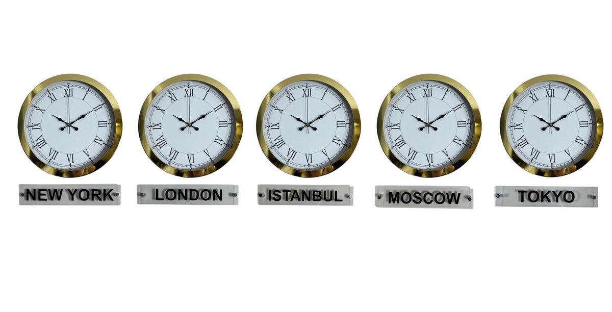 Elite Gold Roma 36 Cm Metal 5 li Tabelalı Dünya Saatleri