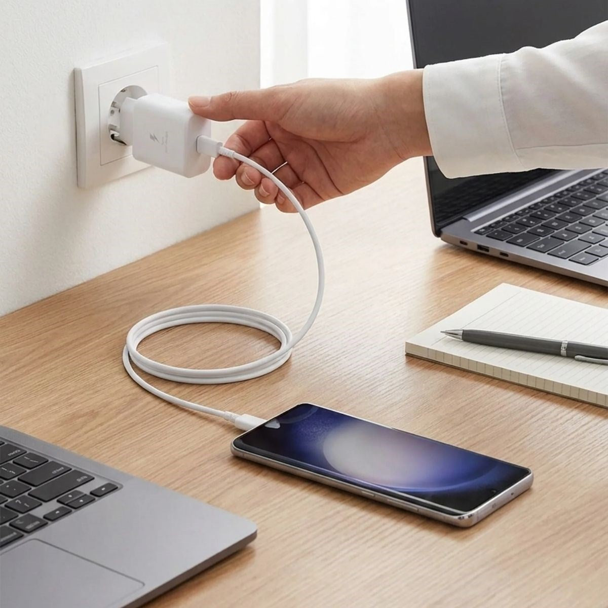 45W Süper Hızlı Şarj Adaptörü USB-C PD 3.0 PPS Fast Charger + 5A Type-C to Type-C Kablo (5643)
