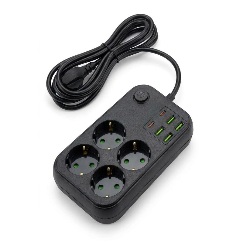 BUFFER® Çoklu Priz Uzatma Kablosu 4 Soket + 4 USB + 2 Type-C – Termal Akım Korumalı, Isıya Dayanıklı, Çocuk Korumalı Güvenli Priz 100-250V