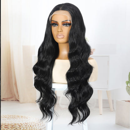Siyah Fiber Sentetik Su Dalgalı Tül Peruk