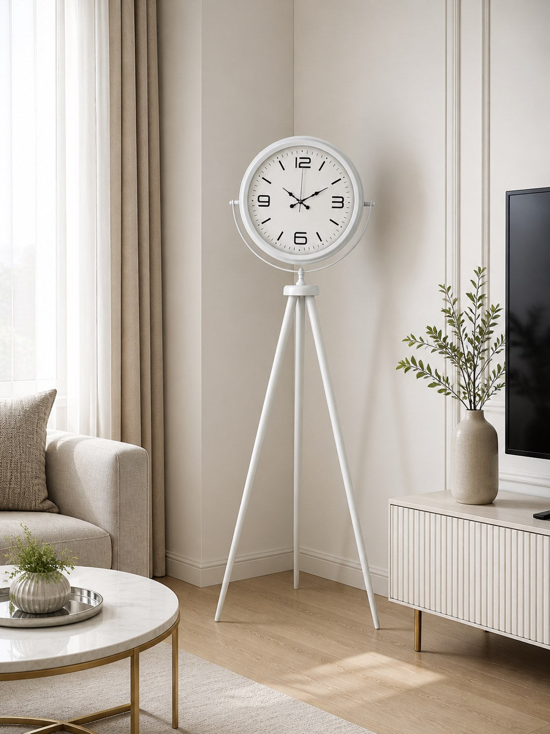 Modern Line Beyaz Tripod Ayaklı Saat