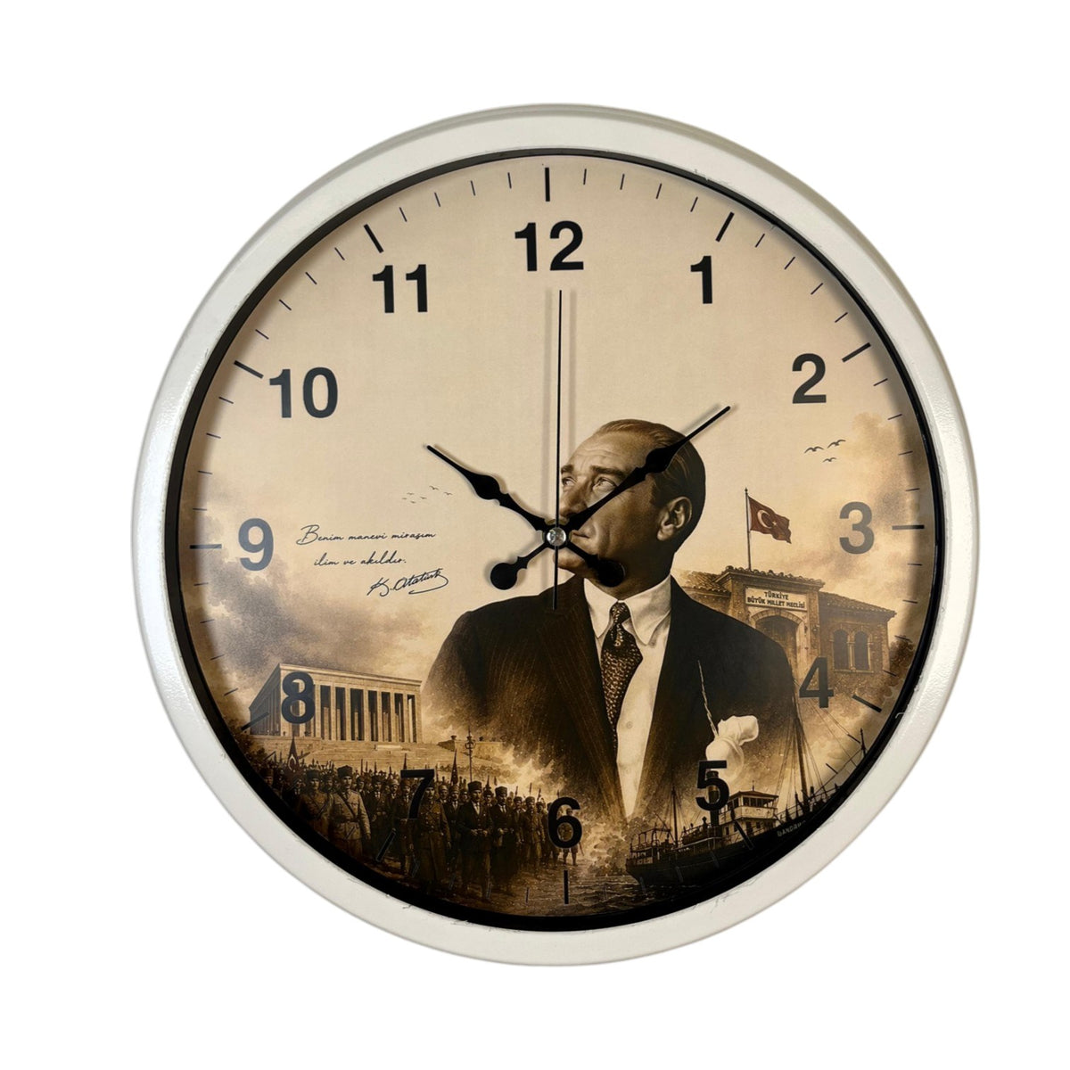 Atatürk Beyaz Prestij 40 x 40 Cm Metal Duvar Saati