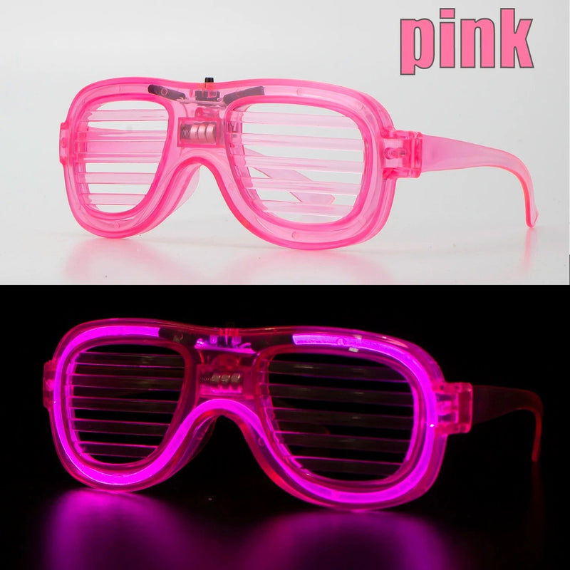 Pembe Led Işıklı Parti Gözlüğü - Neon Glow Şerit Gözlük 3 Modlu