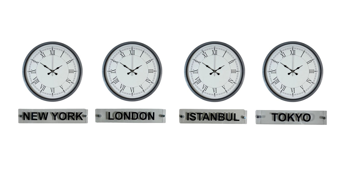 Gri 4’lü 36 Cm Tabelalı Dünya Saatleri